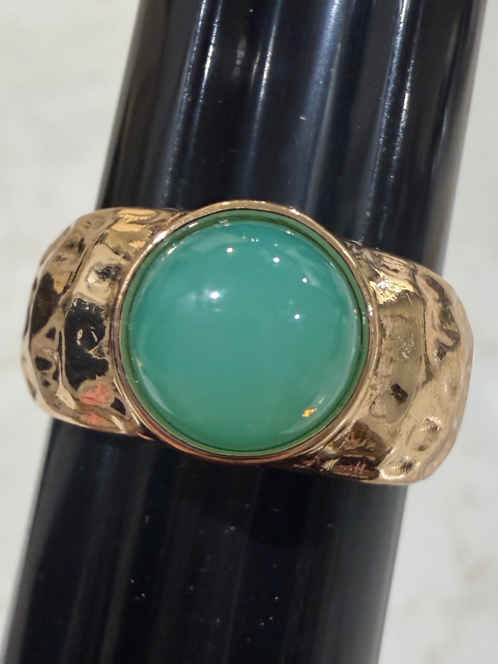 Gold-Tone Ring with Green Cabochon Center